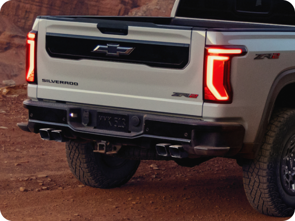 Rear view of a 2027 Chevrolet Silverado 1500 highlighting bed and tailgate functionality