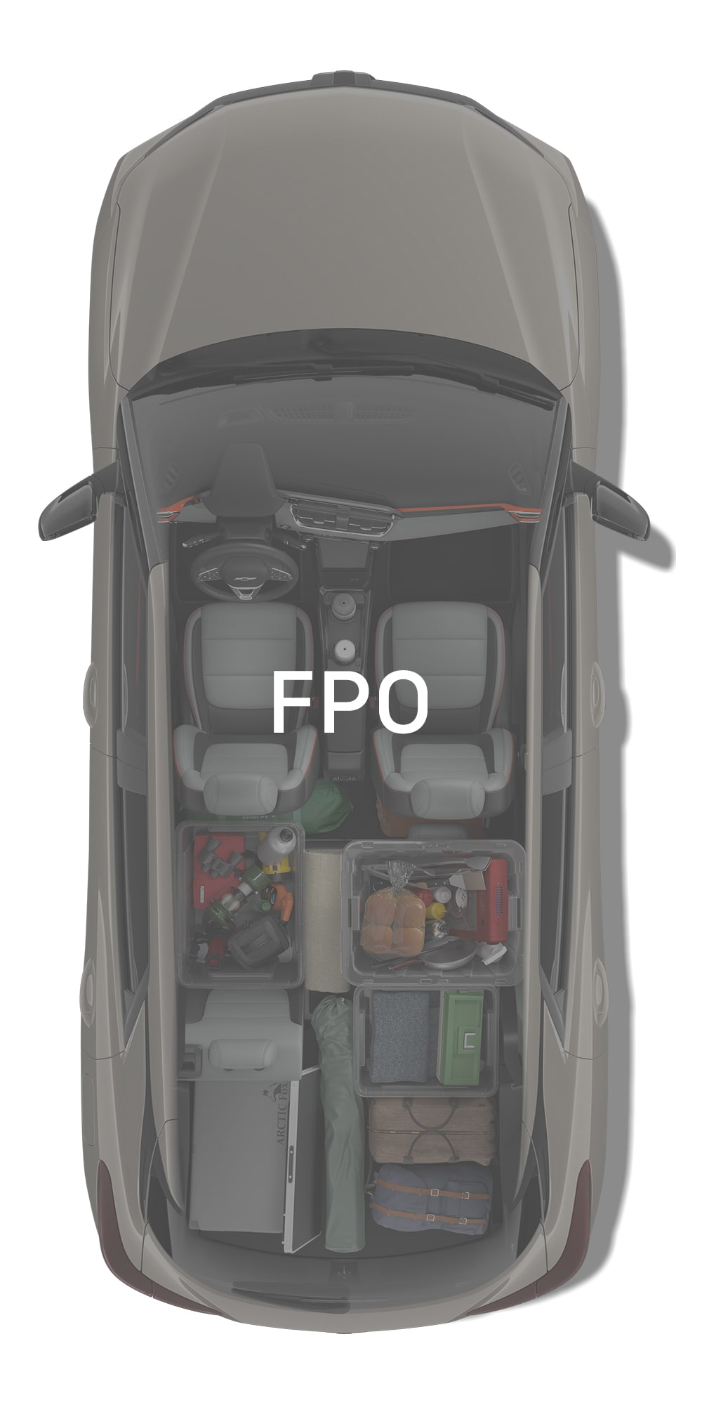 Vue de dessus de l’espace de chargement du Chevrolet Trailblazer 2027 illustrant les configurations de rangement flexibles.