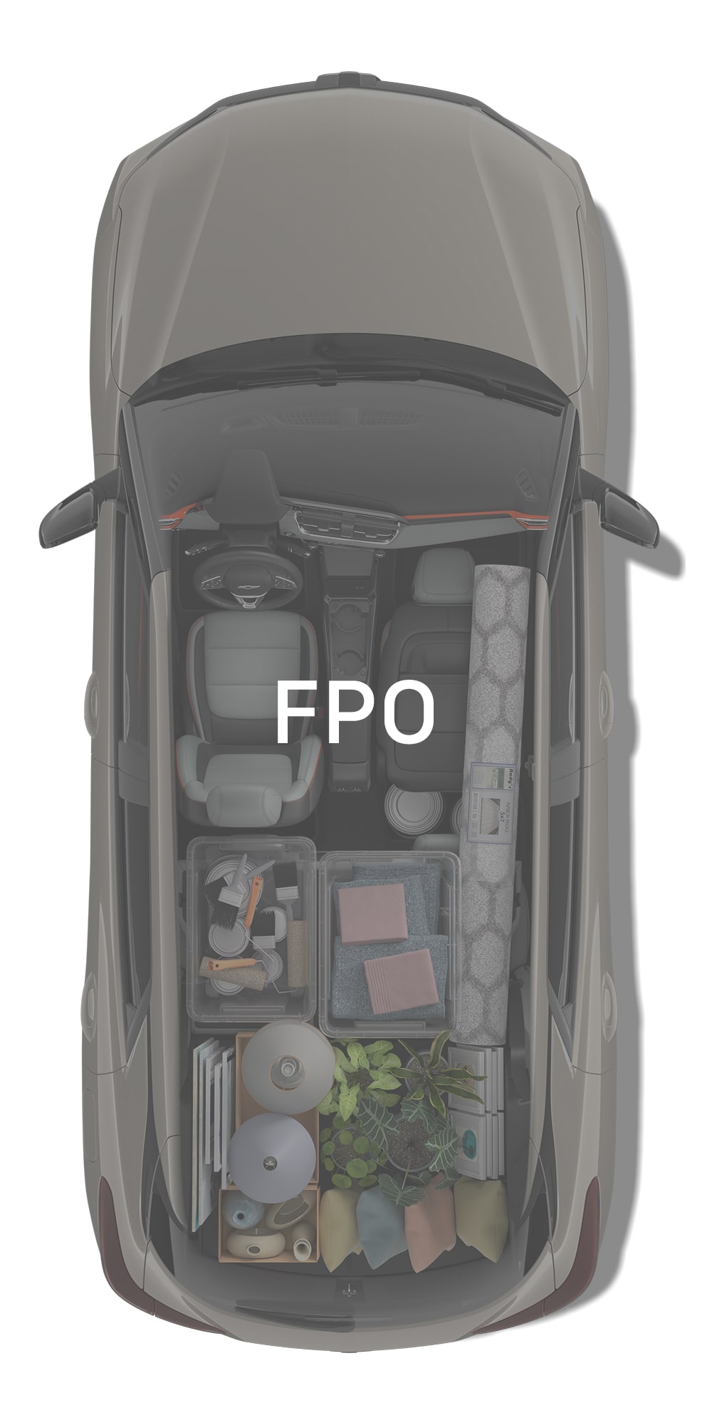Vue de dessus de l’espace de chargement du Chevrolet Trailblazer 2027 illustrant les configurations de rangement flexibles.