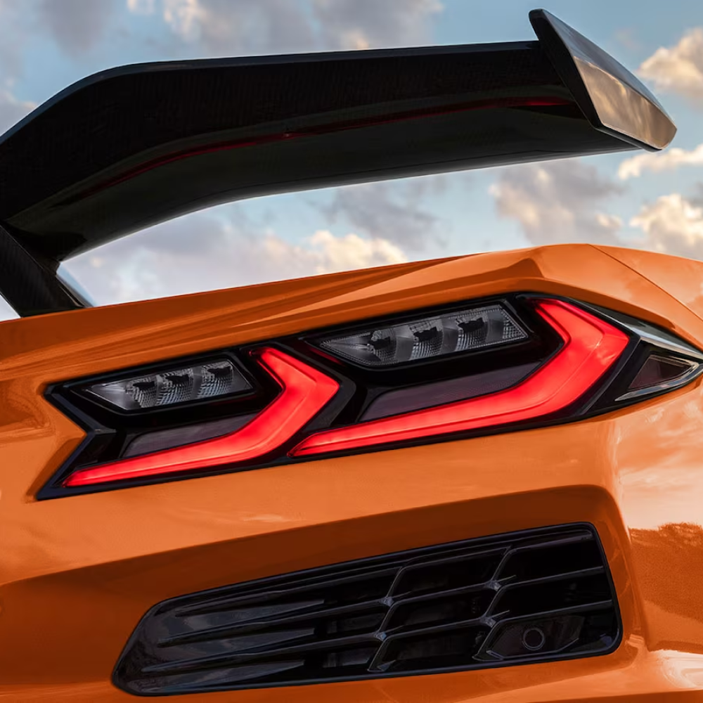 Low Angle View of the Taillight and Rear of an Orange 2025 Chevy Corvette Z06